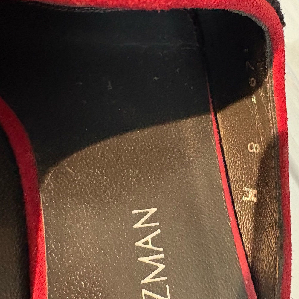 Stuart Weitzman Mulearky Red/Black Embroidery Slip-on Vamp Mules Flats - Picture 6 of 8